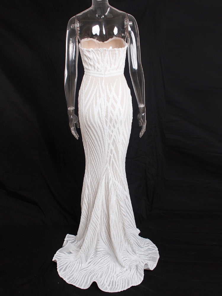 Strapless Sequin Long Mermaid Maxi Dress