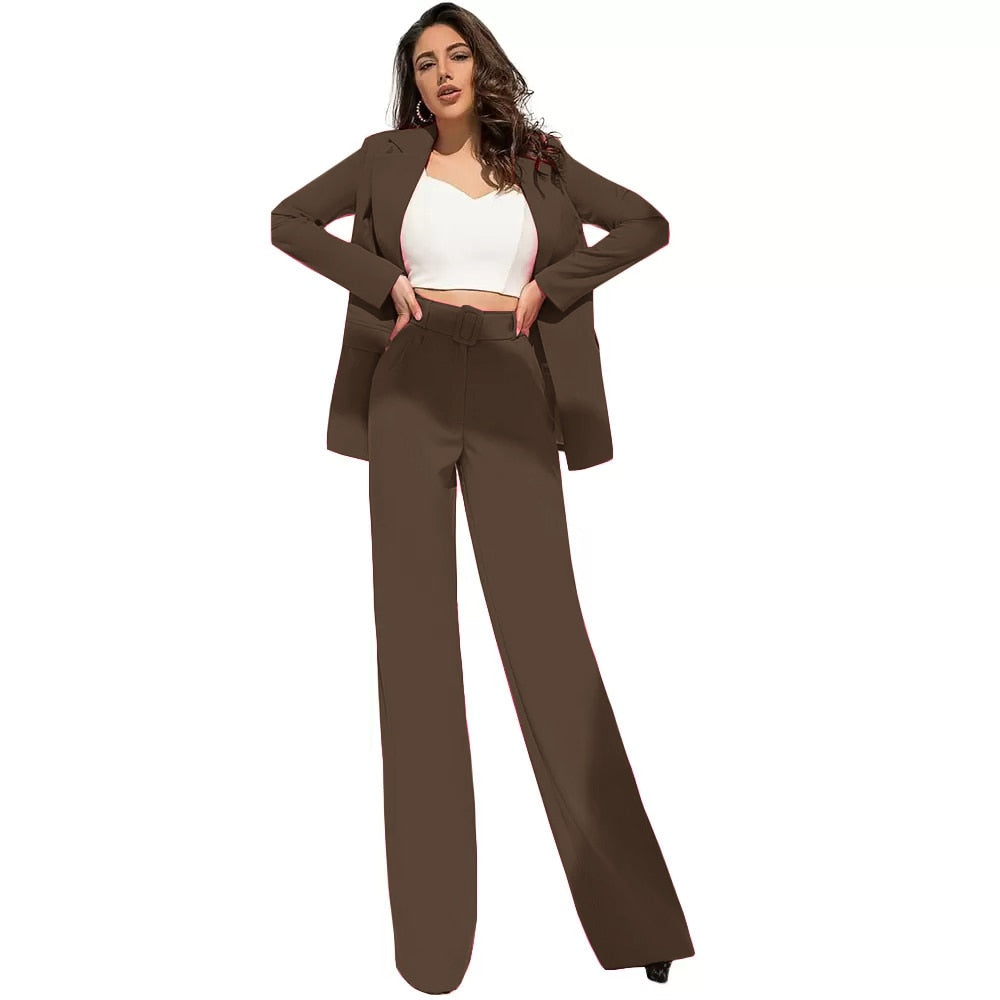 Single Breasted Two Piece Blazer And Wide Leg Pants Suit