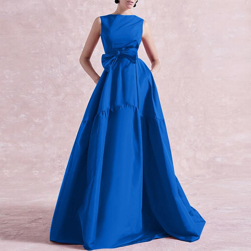 Sleeveless Cocktail Swing Pleated Tiered Belted Maxi Dress
