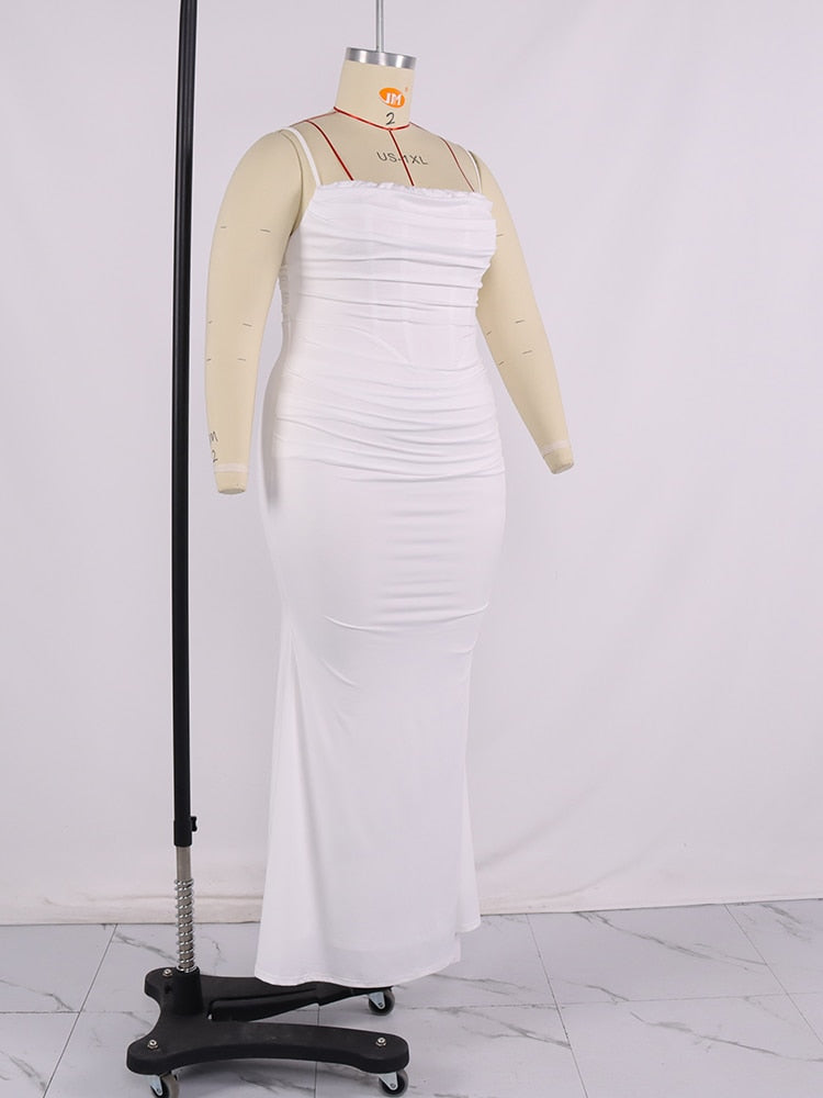 Spaghetti Strap Fashion Folds Maxi Dress