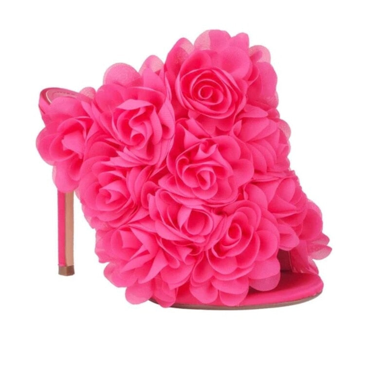 3D Lace Flower High Heel Open Toe Design Shoes