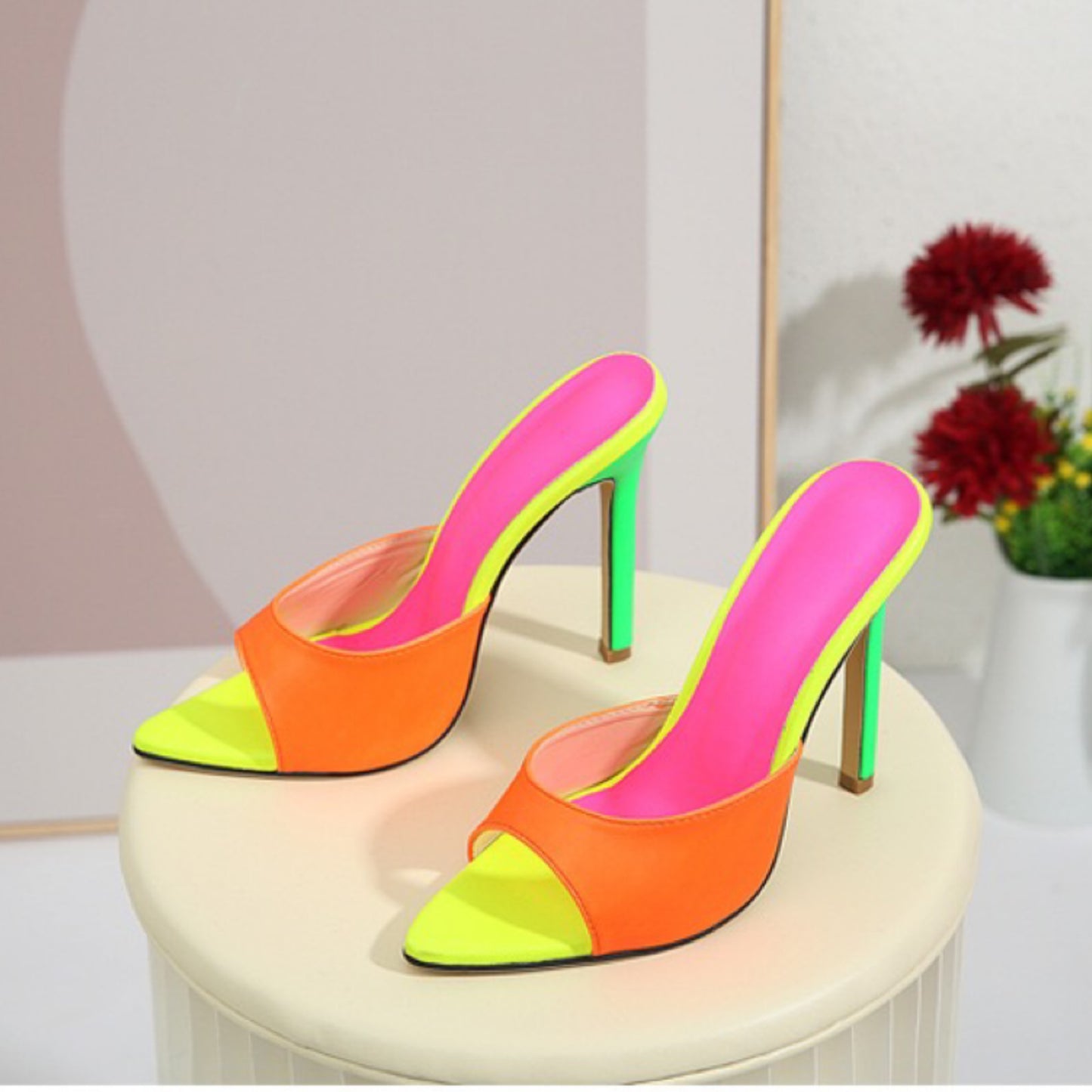 Pointed Mixed-color Heel Pump Elegant Stiletto Sandals
