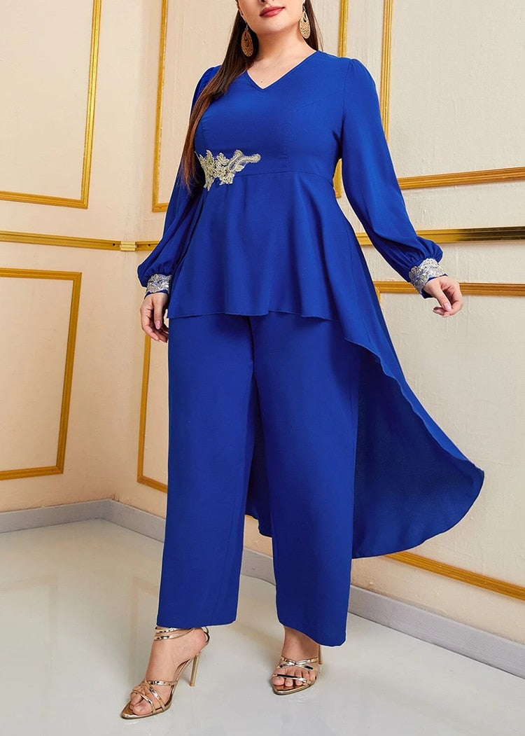 Two-Piece Round Neck Top and Loose Chiffon Straight Leg Pants Set