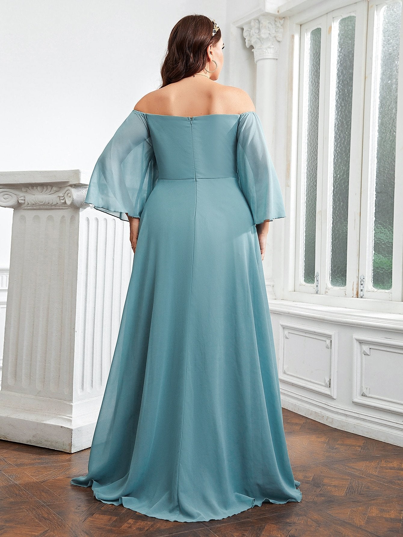Strapless Applique Long Sleeve Elegant Evening Dress