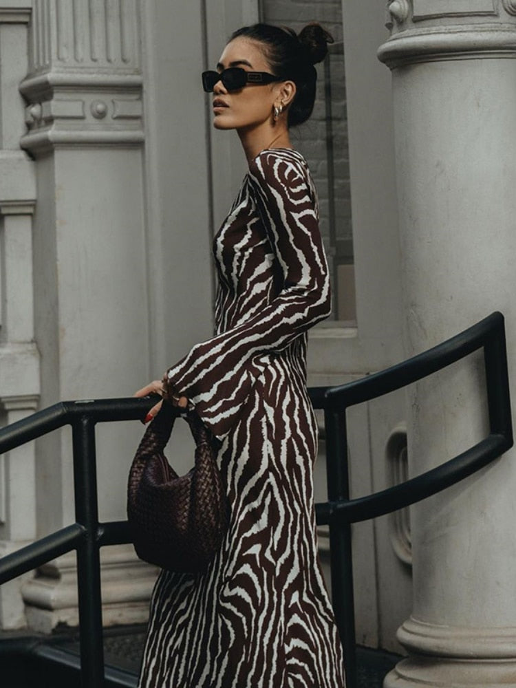 Elegant Zebra Print Maxi Dress