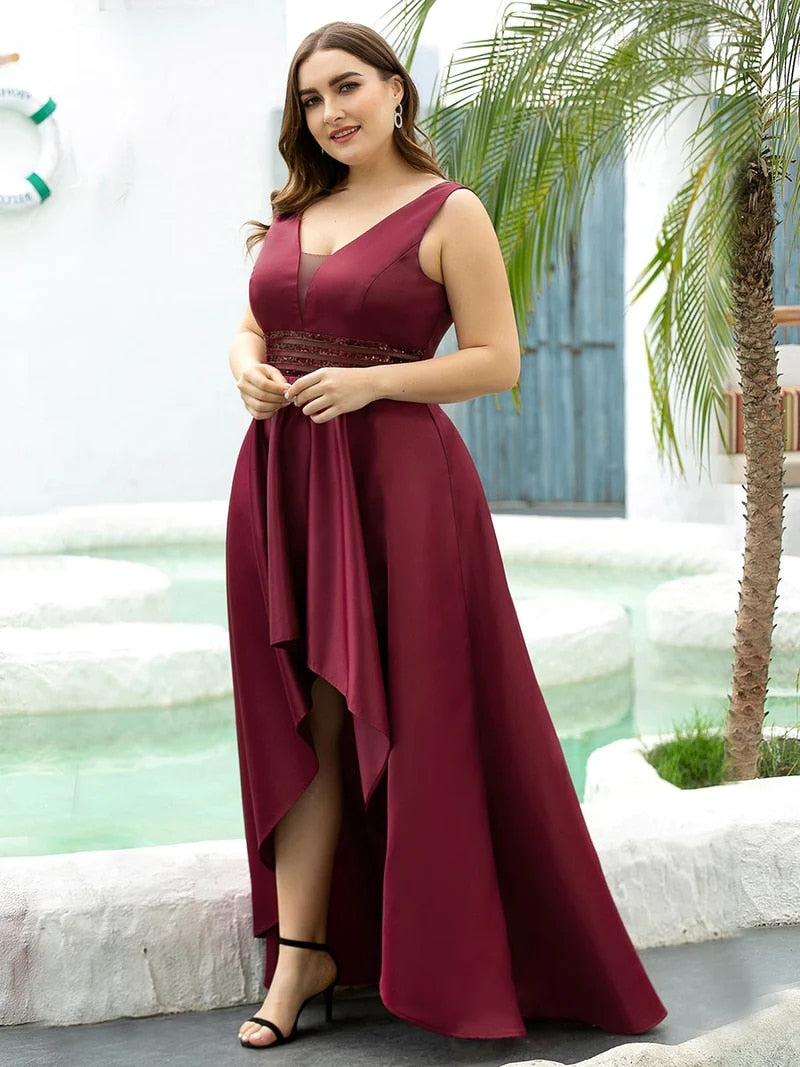 Asymmetrical V-Neck Sleeveless Floor-Length Dress