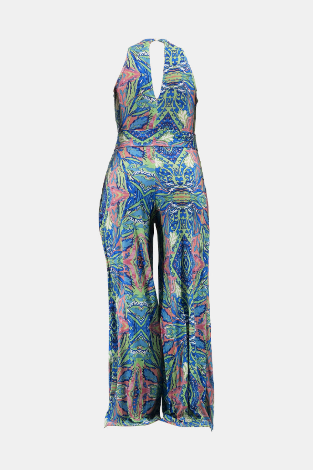 Printed Tie Waist Jumpsuit with Pockets