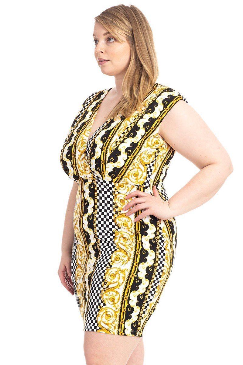 Boarder Print  V-neck Body-con Dress