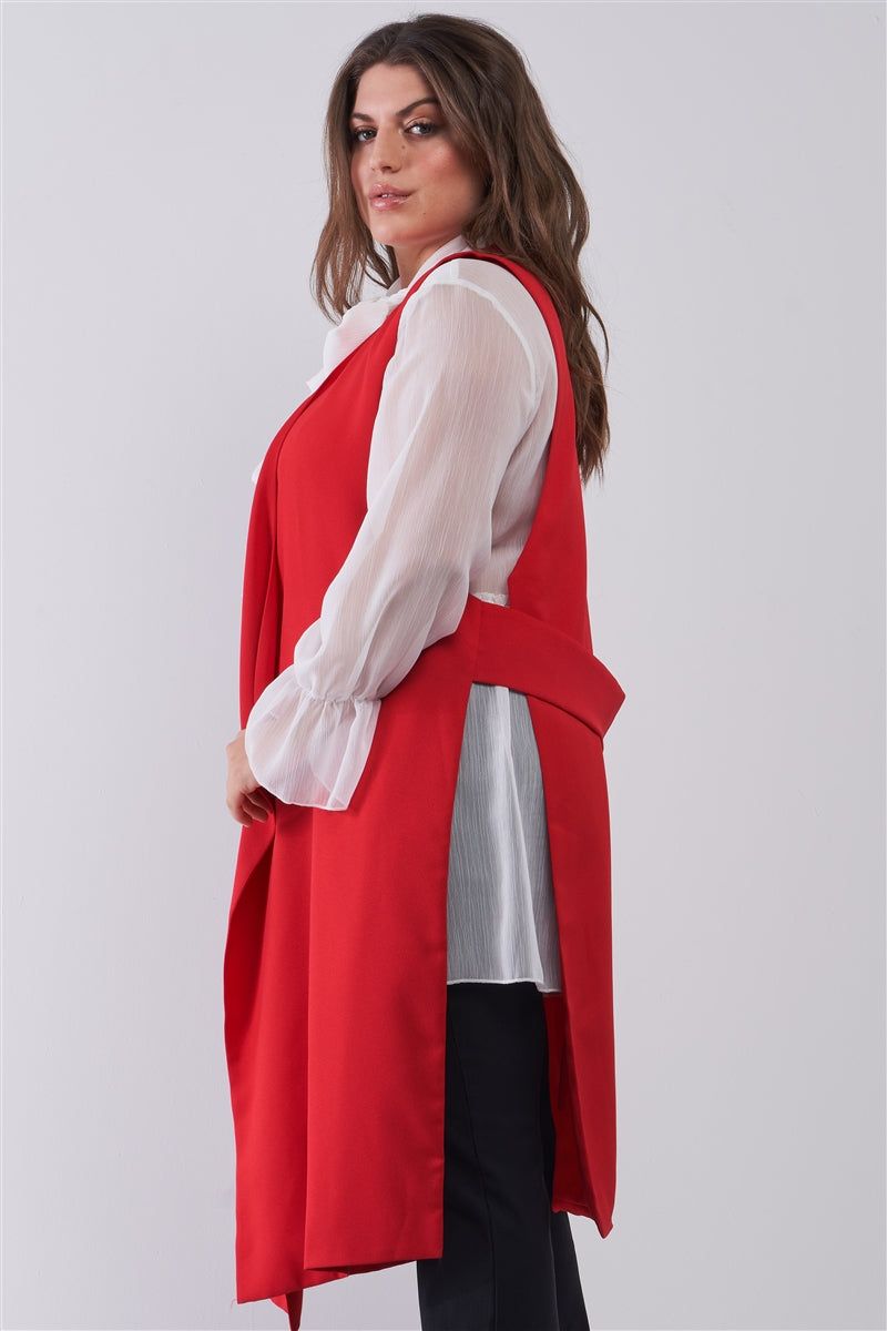 Open Front And Side Sleeveless Long Vest
