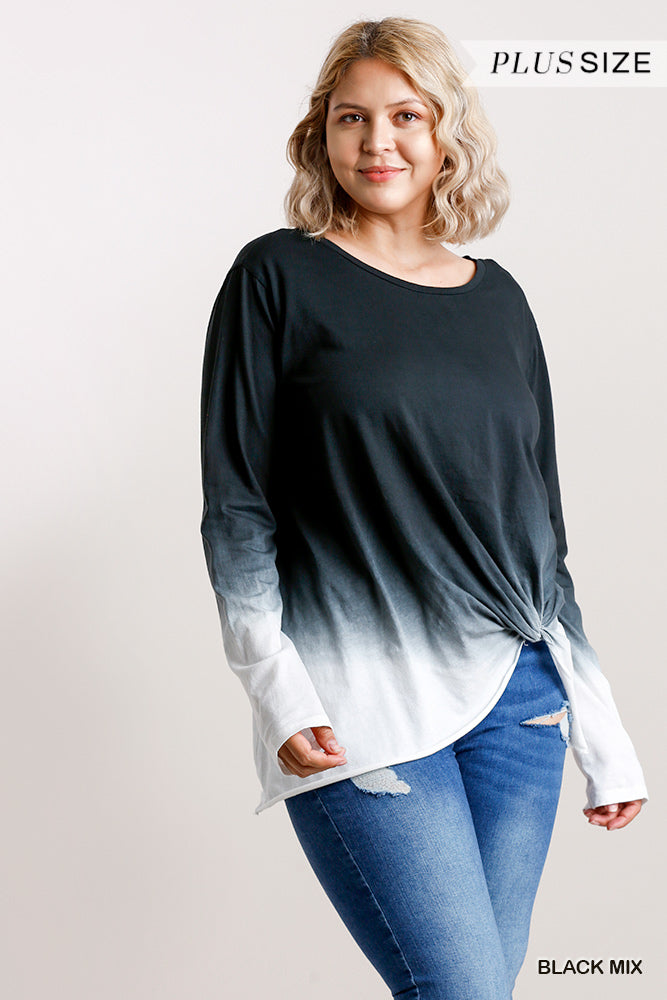 Ombre Print Long Sleeve Top With Gathered Front Detail