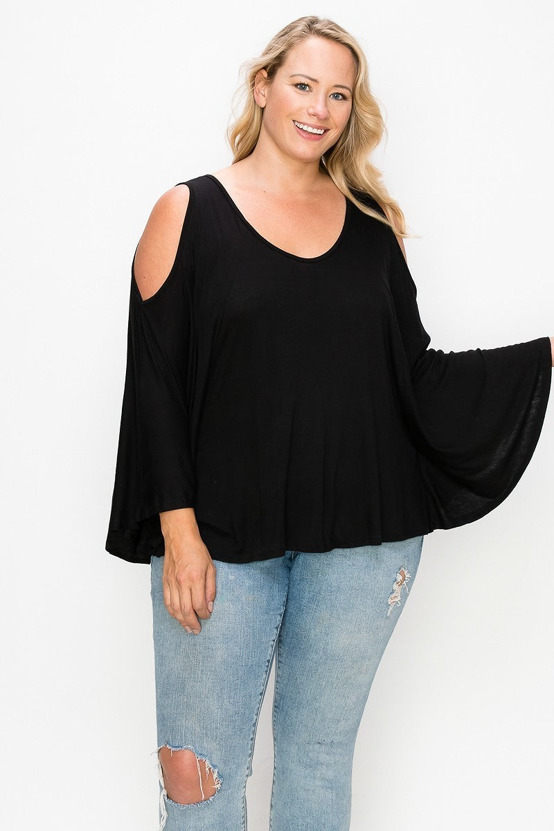 Open Shoulder Top Featuring Kimono Style Sleeves