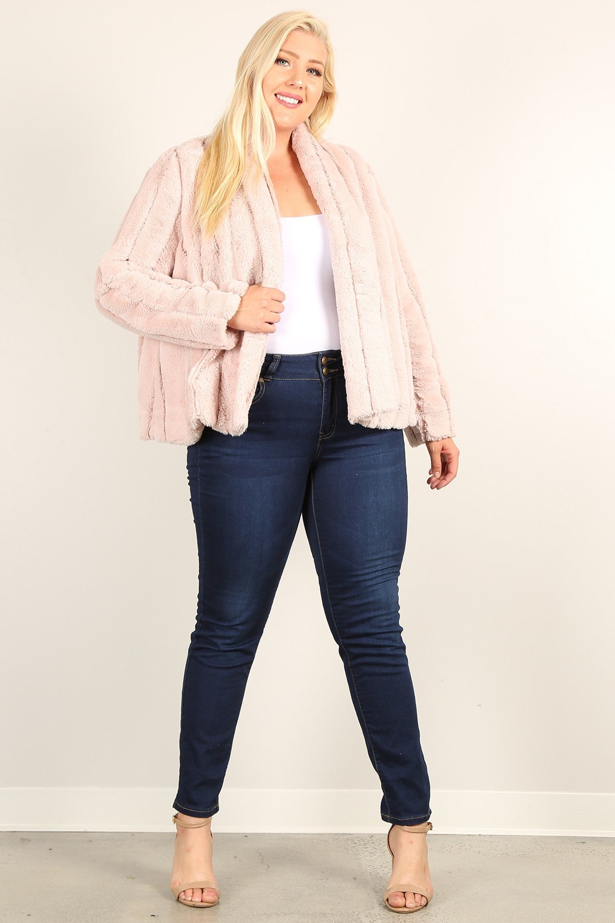Faux Fur Loose Fit Jacket With Open Front