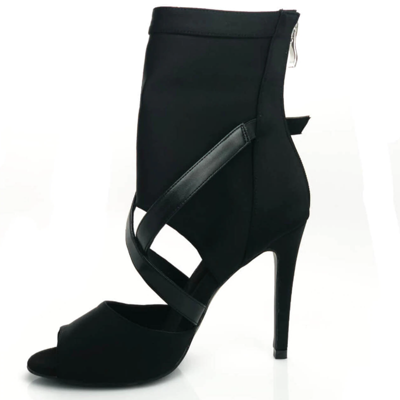 Black Suede And Leather Boot (Customized Heel 7cm 8cm 9cm 10cm )