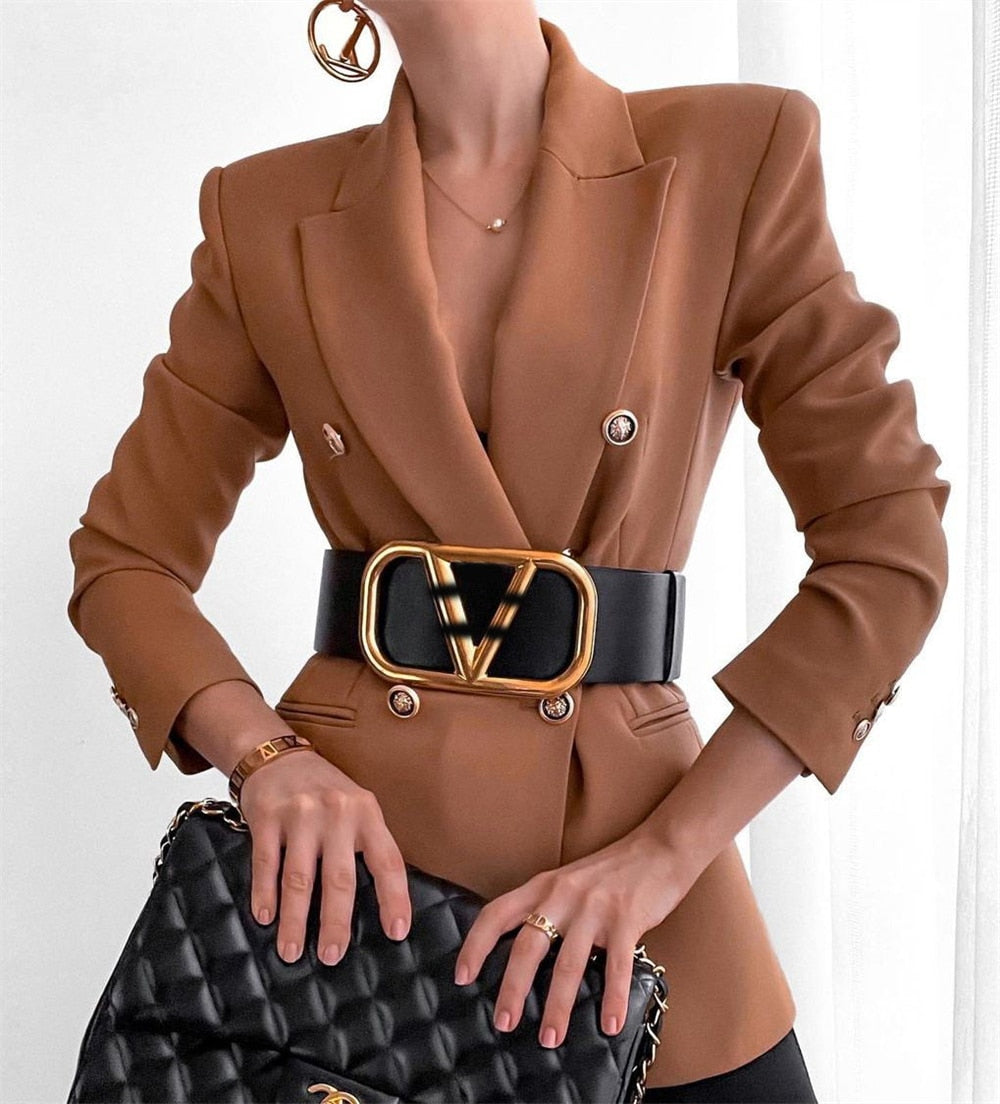 Classic Fashion Wide-Shoulder Breasted Elegant Jacket Blazer