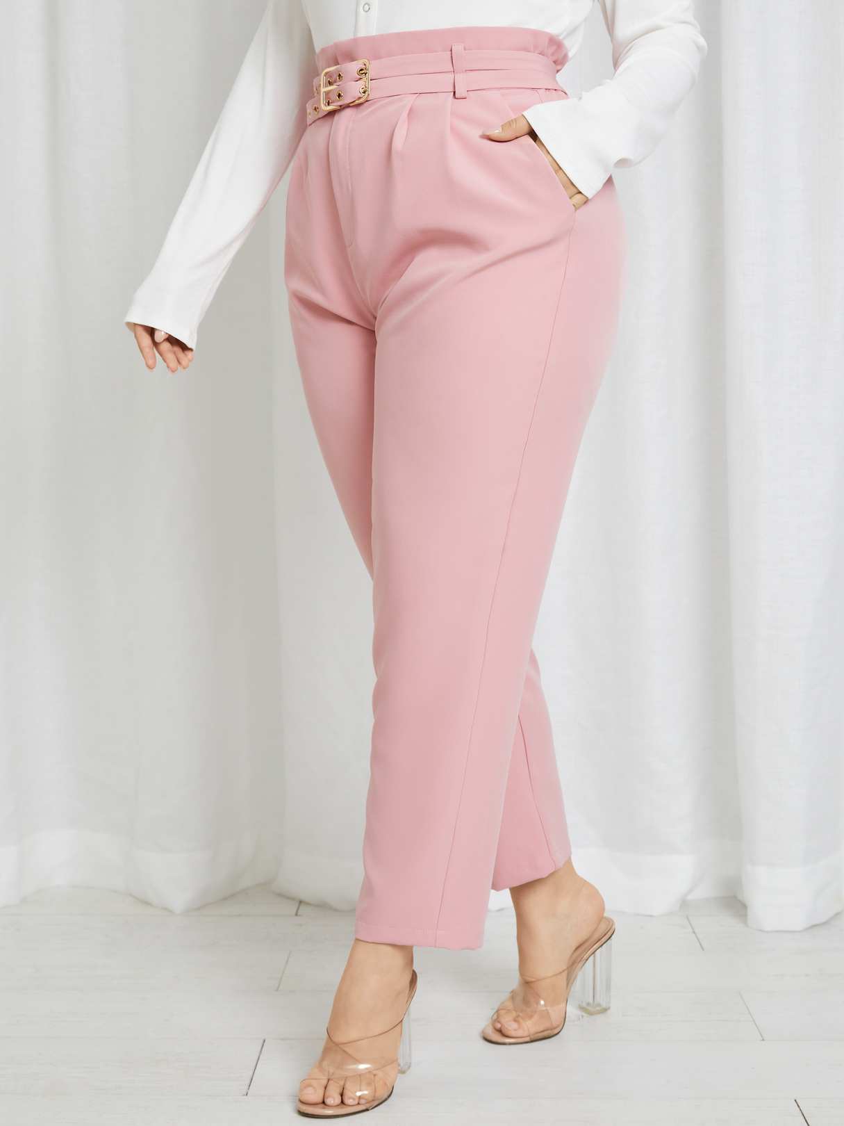 Belted With Pockets Casual Trousers
