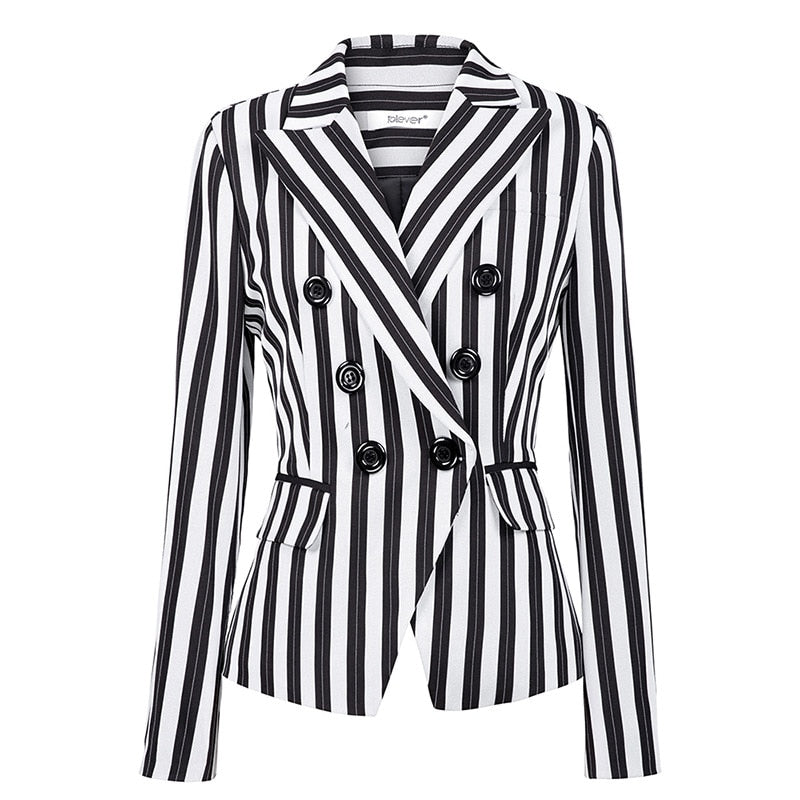 Vintage Striped Long Sleeve Double Breasted Jacket Blazer