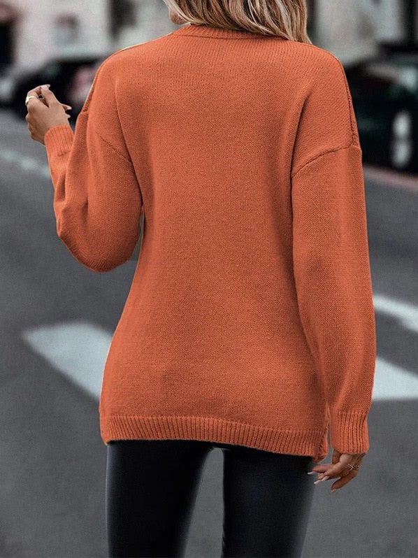 V-neck Knitted Off Shoulder Pullovers Cross Jacquard Sweater
