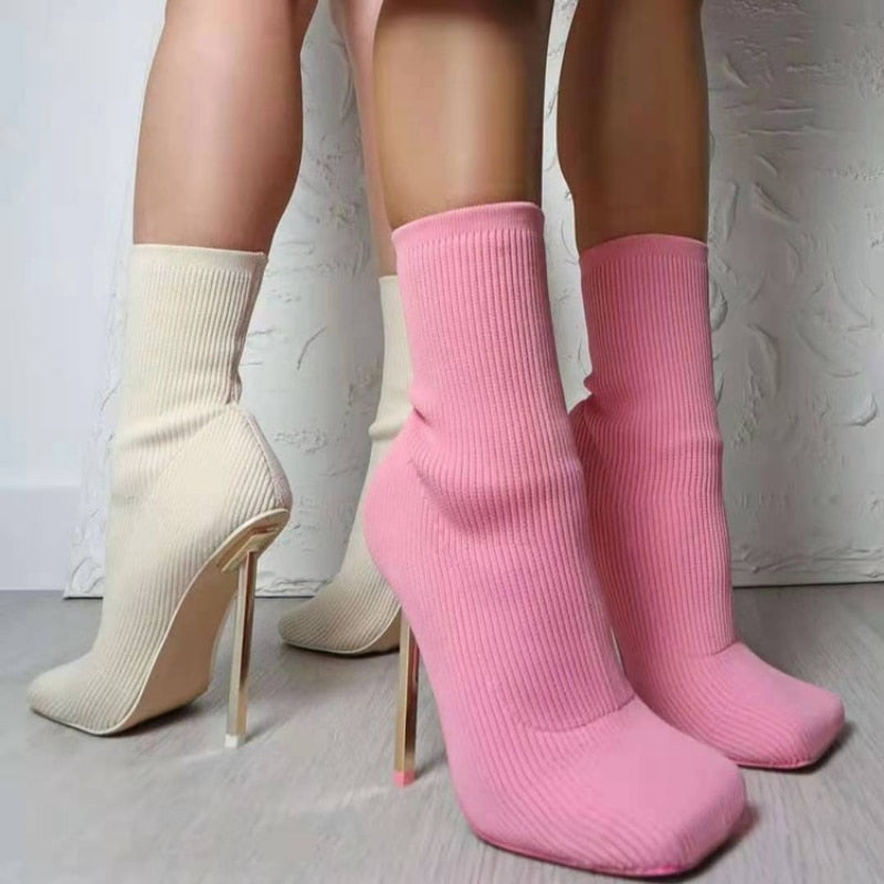 Knitted High Heels Mid-boots