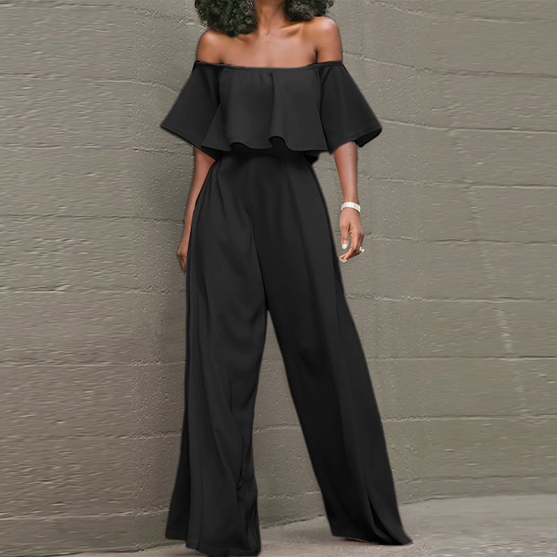 Off-Shoulder Waisted Layered Ruffled Long Romper