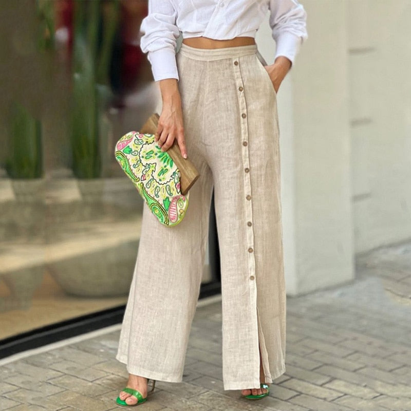 Two Piece Long Sleeve Nipped Waist Top & Loose Wide Legs Pants Sets