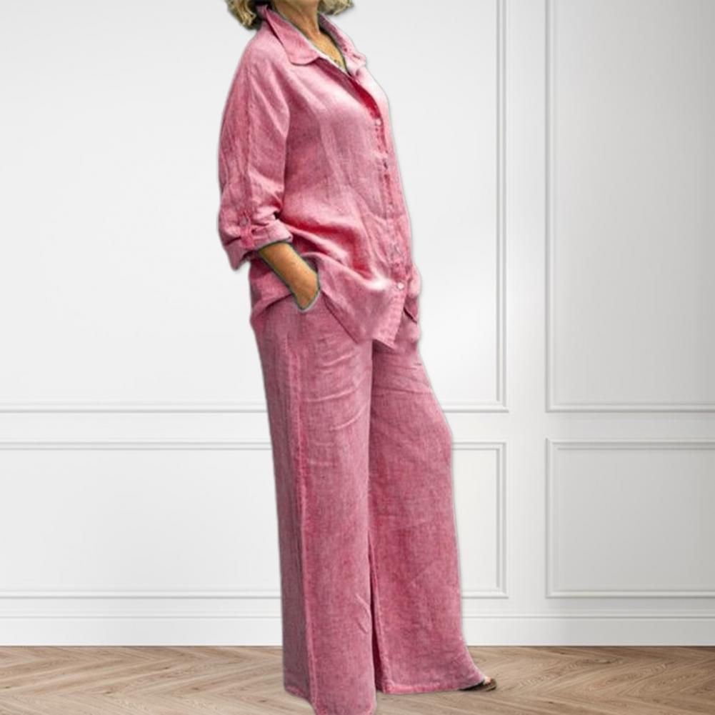 Single-breasted Button Down Wideleg Pants Set