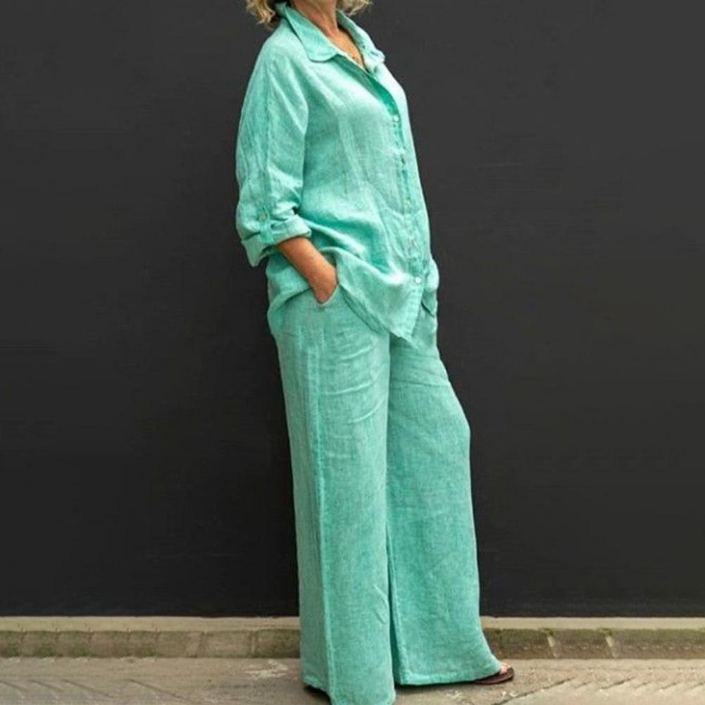 Single-breasted Button Down Wideleg Pants Set