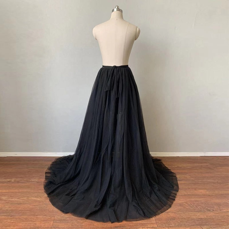 Five Layer Tulle Sweep Train Removable Overlay Skirt