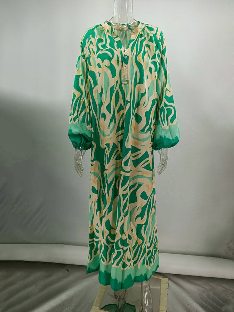 Vintage Deep V-neck Robe Bohemian Dress