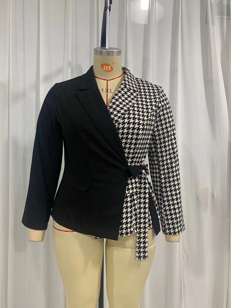 Patchwork Belted Pattern Suit Coat