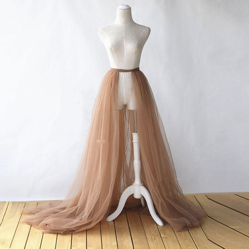 Five Layer Tulle Sweep Train Removable Overlay Skirt