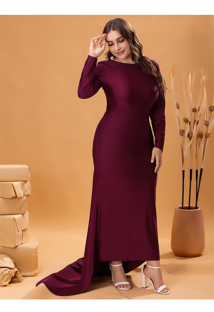 Elegant Floor-Length Autumn O-Neck High Waist Backless Maxi Dress