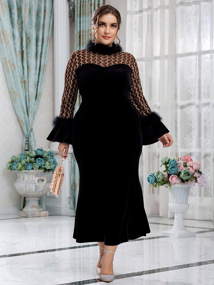 Elegant Novelty Long Velvet Sleeve Dress