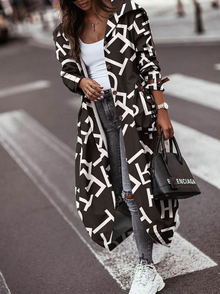 Autumn Trench Long Sleeve Cardigan Style With Pocket Turn-Down Collar Coat