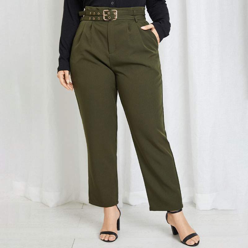 Belted With Pockets Casual Trousers