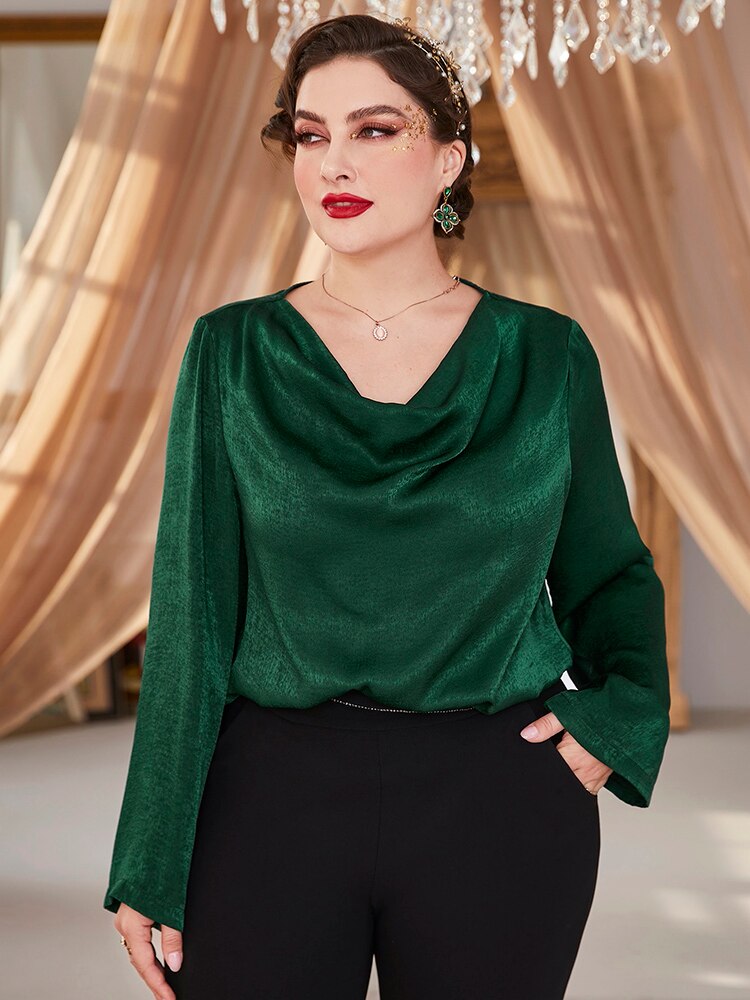 Autumn Green Elegant Loose Sleeve Blouse