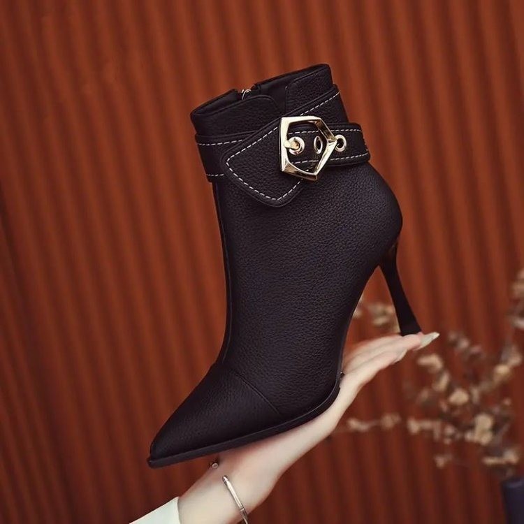 Pointed Toe Belt Buckle Stiletto Ankle Boots