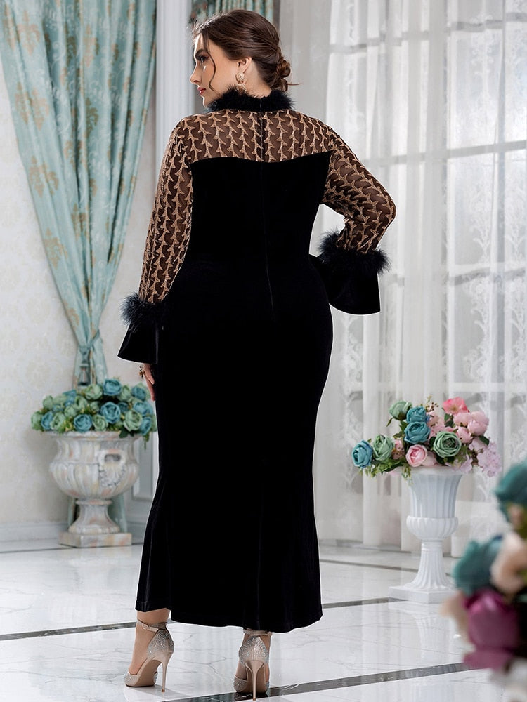 Elegant Novelty Long Velvet Sleeve Dress