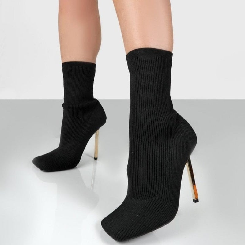Knitted High Heels Mid-boots