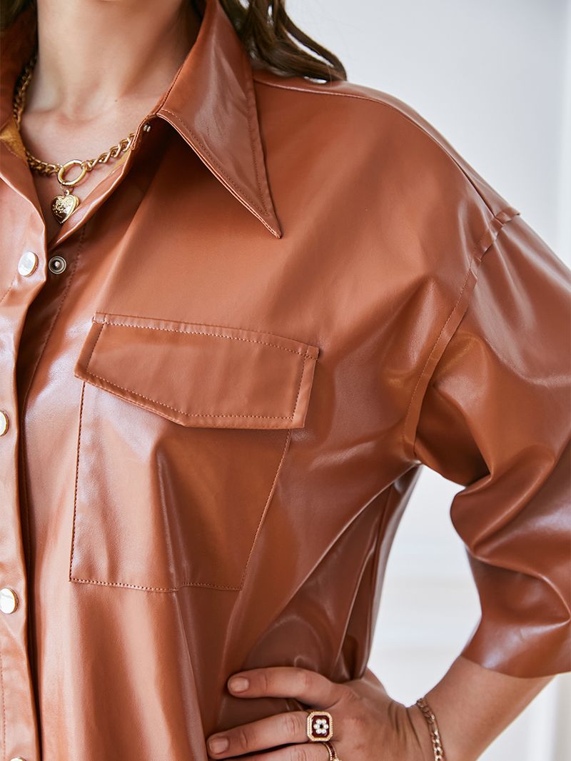 PU Leather Blazer Half Sleeve Lapel Dress