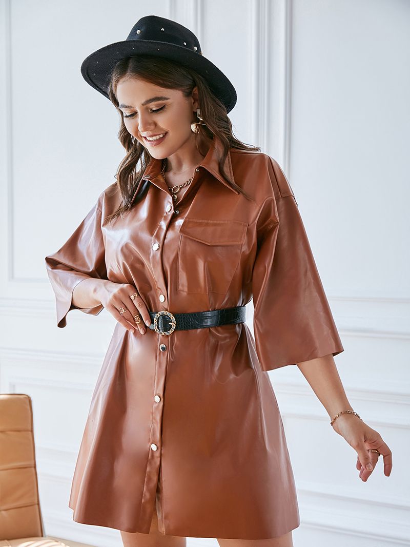 PU Leather Blazer Half Sleeve Lapel Dress