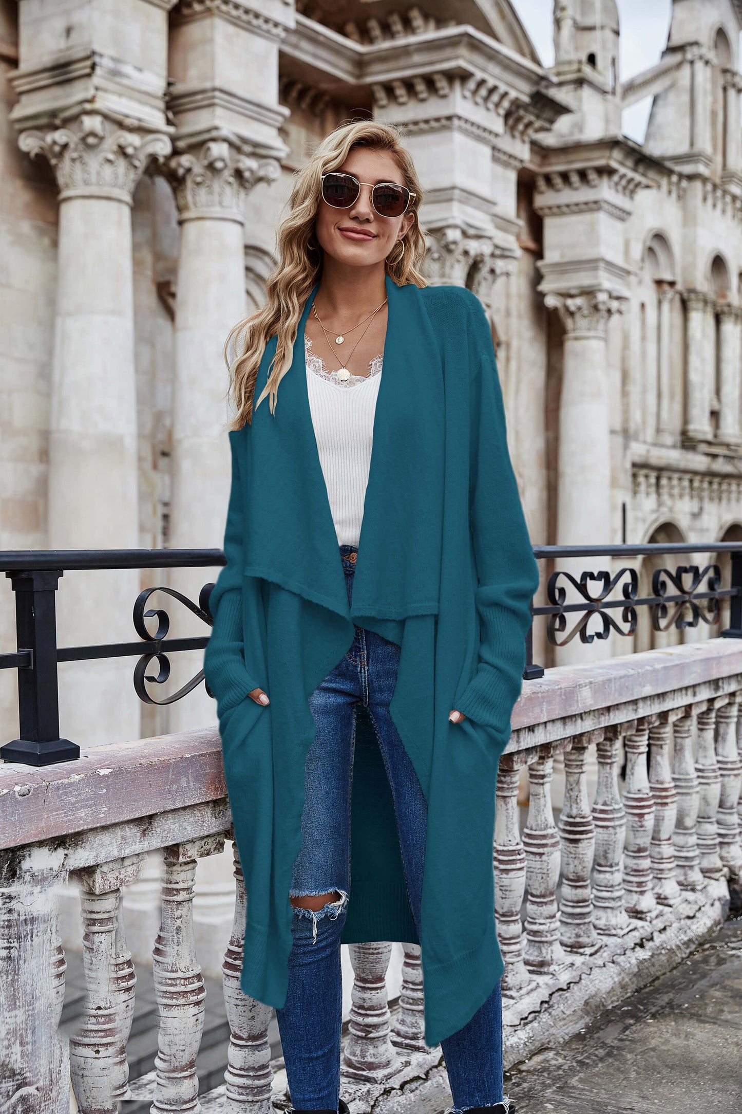 Open Front Pockted Duster Cardigan