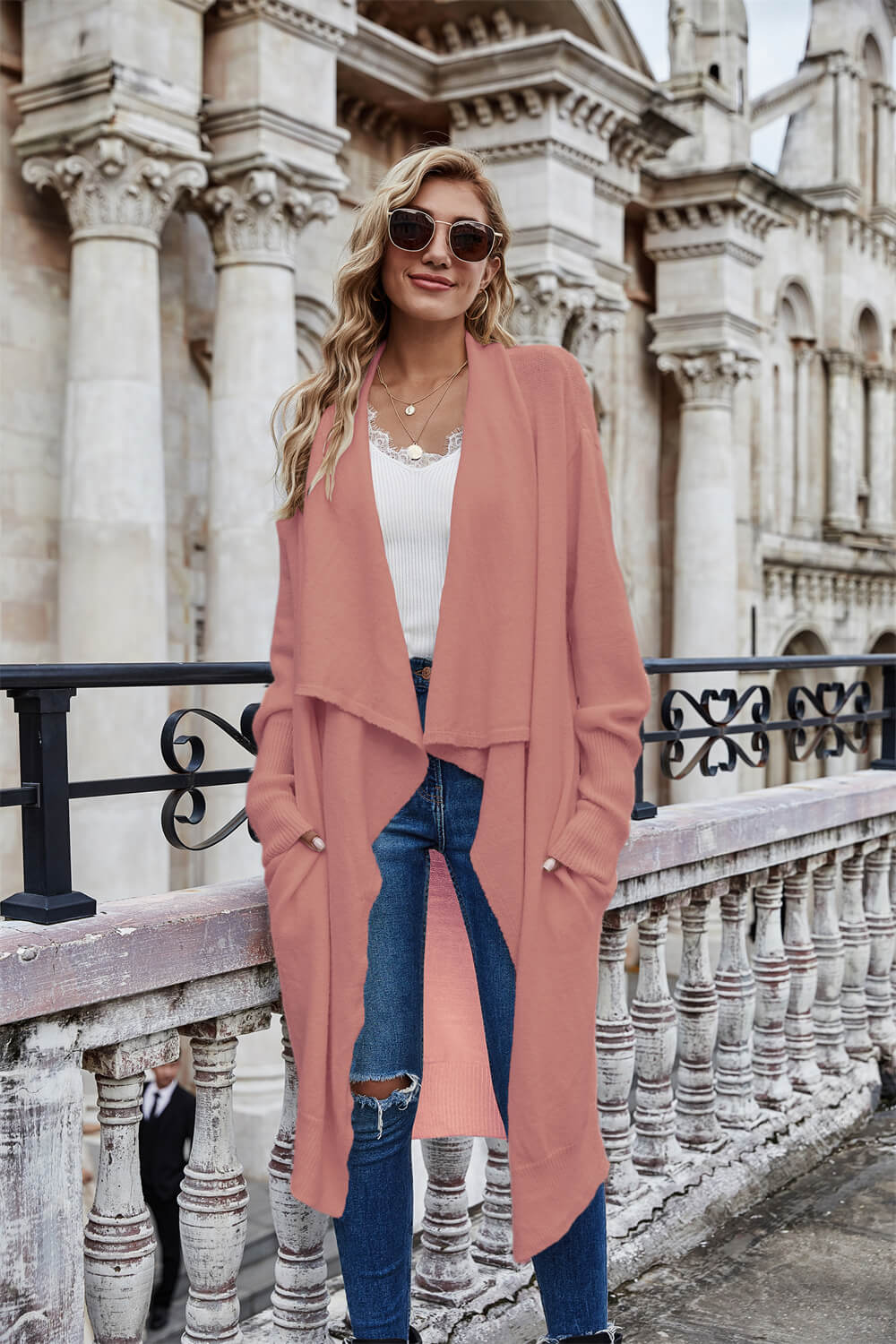 Open Front Pockted Duster Cardigan