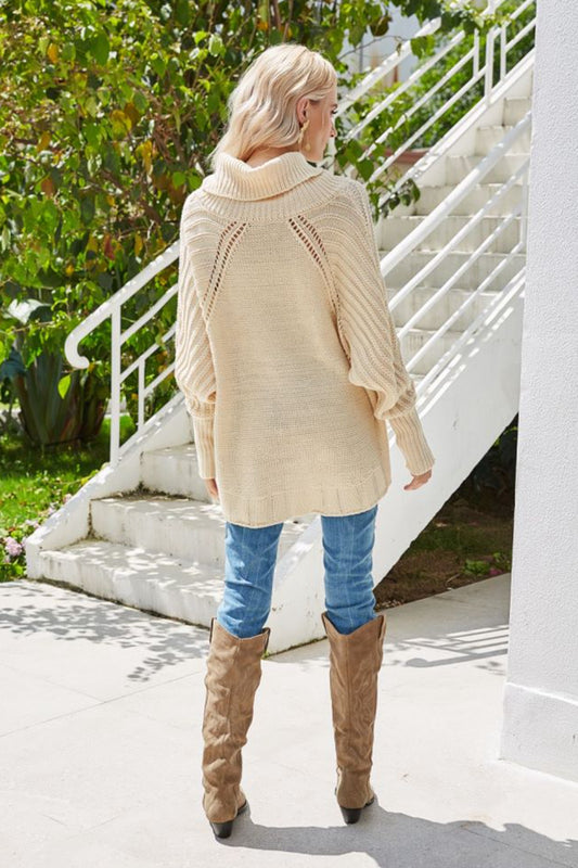 Cable-Knit Openwork Turtleneck Sweater