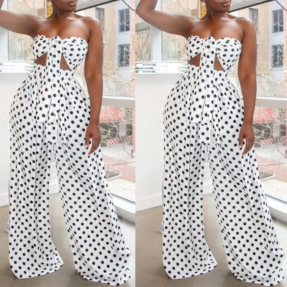 Off Shoulder Casual Printed Sleeveless Lace Up V-Neck Jumpsuit