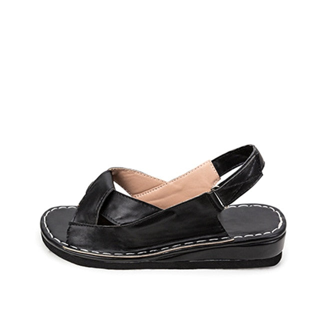MCCKLE Peep Toe Comfortable Flat Wedge   Sandals