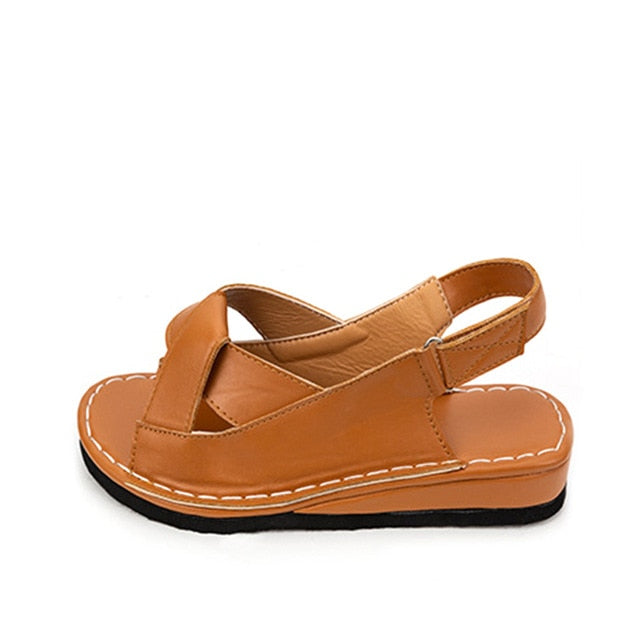 MCCKLE Peep Toe Comfortable Flat Wedge   Sandals