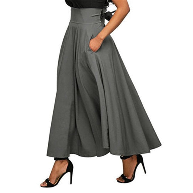 Pleated Cocktail High Waist Skirt With Pocket