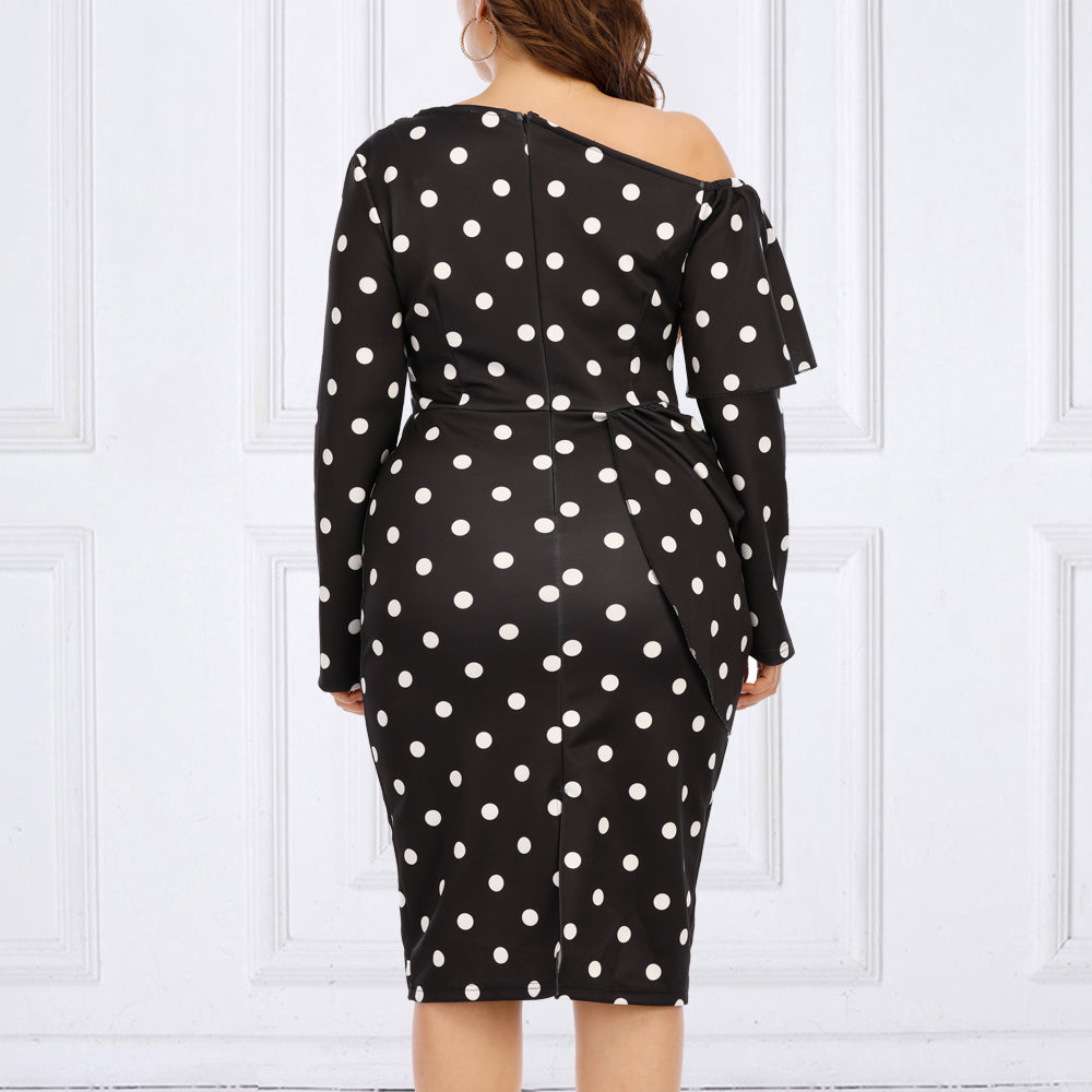 Polka Dot Off Shoulder Peplum Elegant Fashion Dress