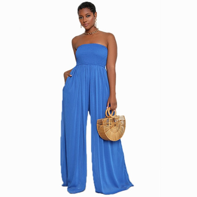 Strapless Wide Leg Backless Overalls One Piece Jumpsuit