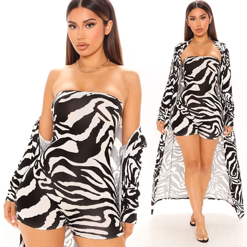 Zebra Print Off Shoulder Jumpsuit With Long Cloak